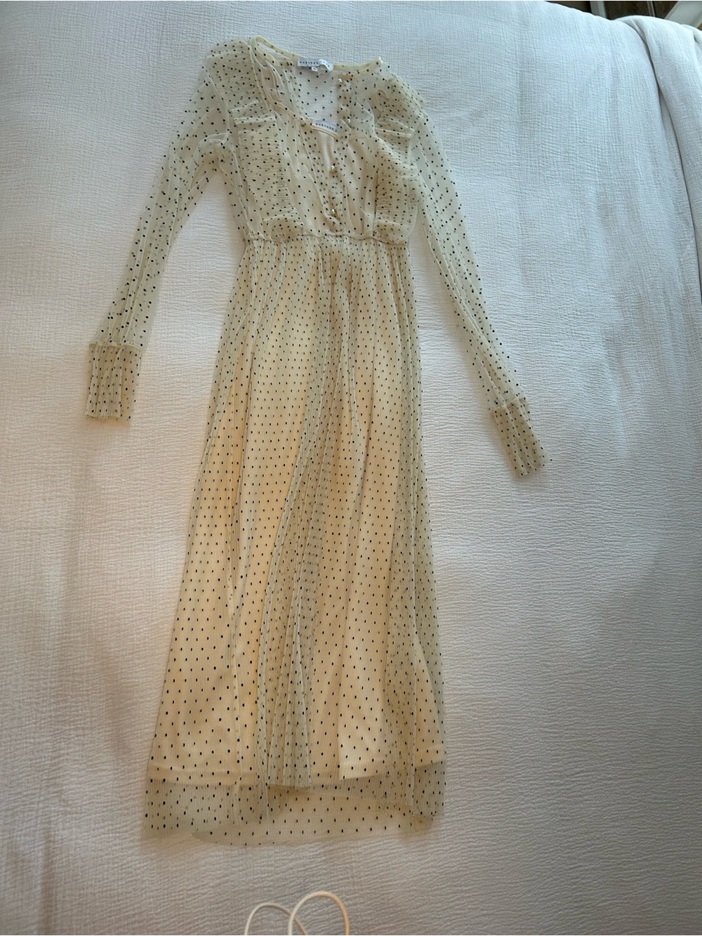 Endless Rose Cream Mesh Polka Dot Long Sleeve Midi Dress